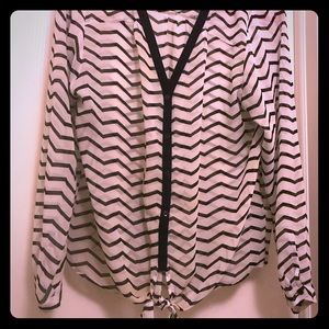 Chevron Black and White Limited Tie Front Blouse